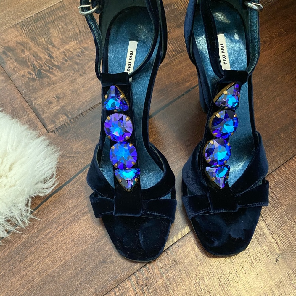 Miu Miu jeweled sandals blue